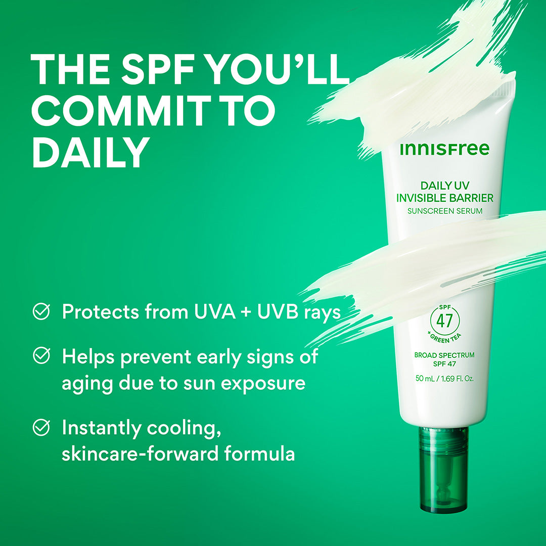 Daily UV Invisible Barrier Sunscreen Serum Broad Spectrum SPF 47 with Green Tea