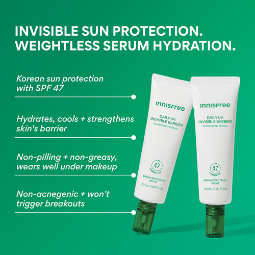 Daily UV Invisible Barrier Sunscreen Serum Broad Spectrum SPF 47 with Green Tea